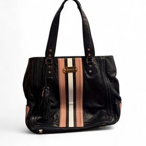 Iconic black leather stripe work tote LAMB Y2K